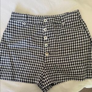 High-Waist Black and White Gingham Button-Front Women’s Shorts